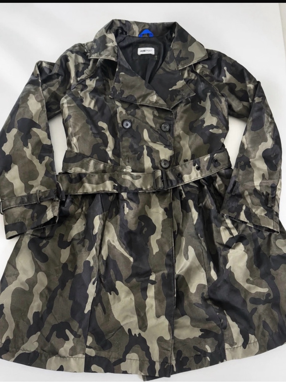 Jane Post Womens' Camouflage Double-Breasted Pea Coat in Olive and Black